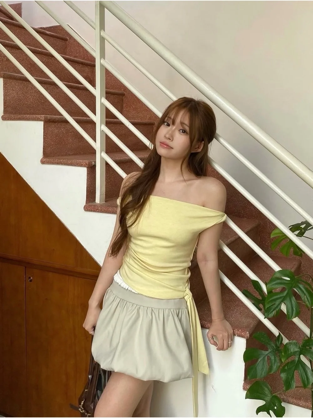 NWT Ruched One-Shoulder Top In Butter Yellow